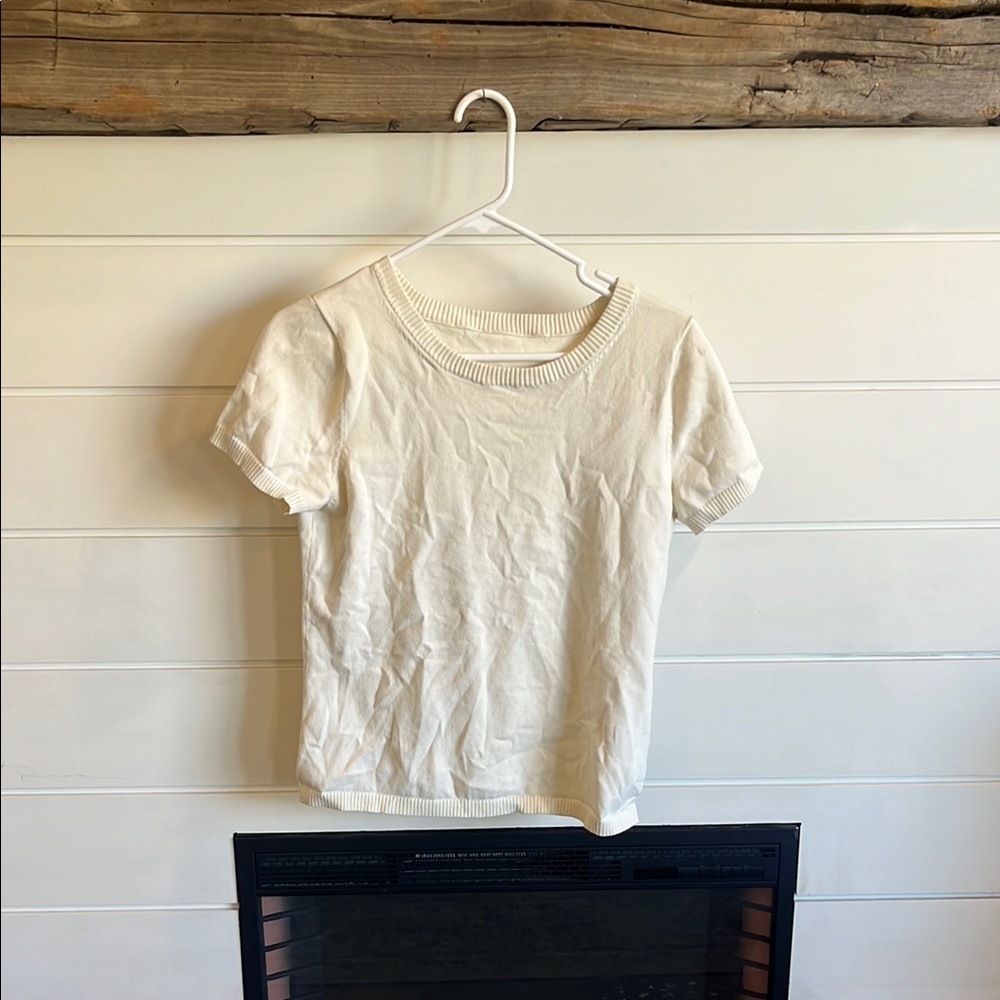 Cream Crew Neck Short Sleeve Fitted T-Shirt